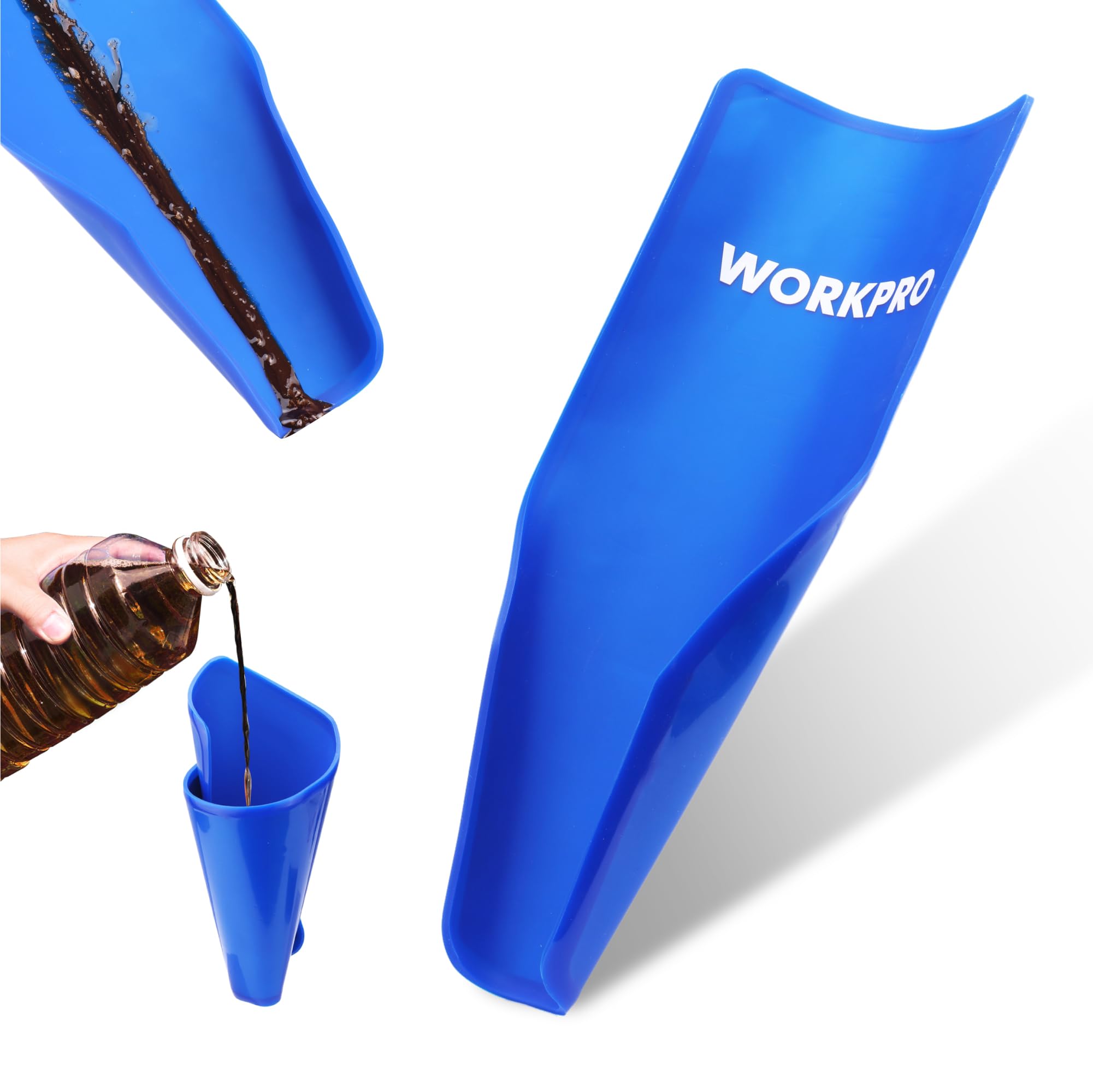 WORKPRO Flexible Oil Funnel for automotive use facilitates mess-free oil changes.