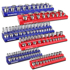 WorkPRO blue metric 1/4 drive tray keeps sockets organized and accessible.