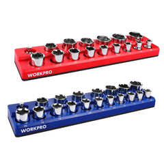 WORKPRO magnetic socket organizer set, top view, enables quick access to sockets.