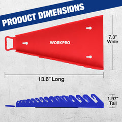 WORKPRO magnetic wrench organizer in red showcasing versatile range for SAE and metric wrenches.