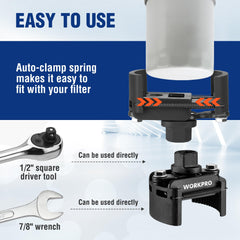 WORKPRO multi-tooth grip securely grabs the filter for smoother removal