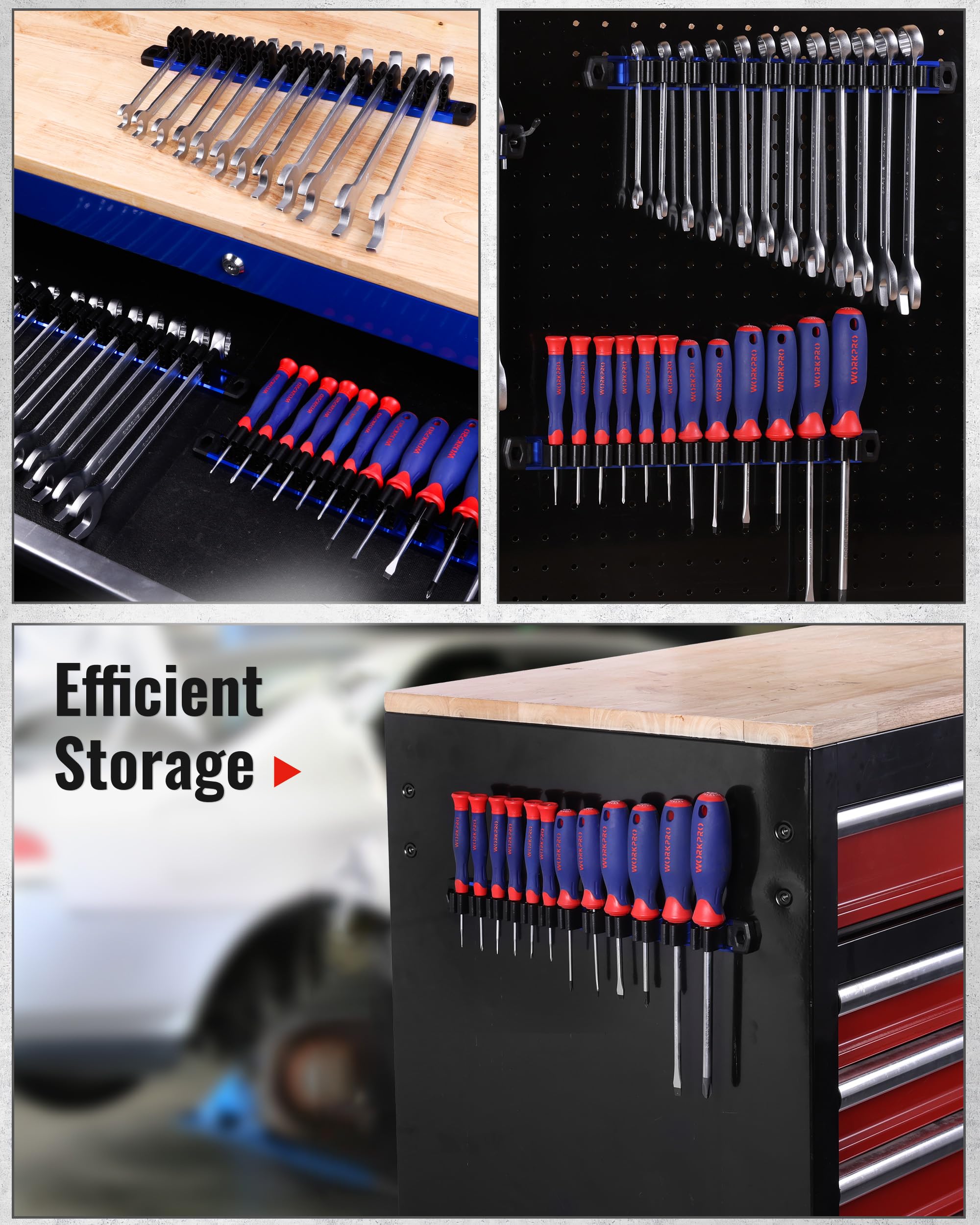 WorkPro multi-use tool organizer for garages and workshops.