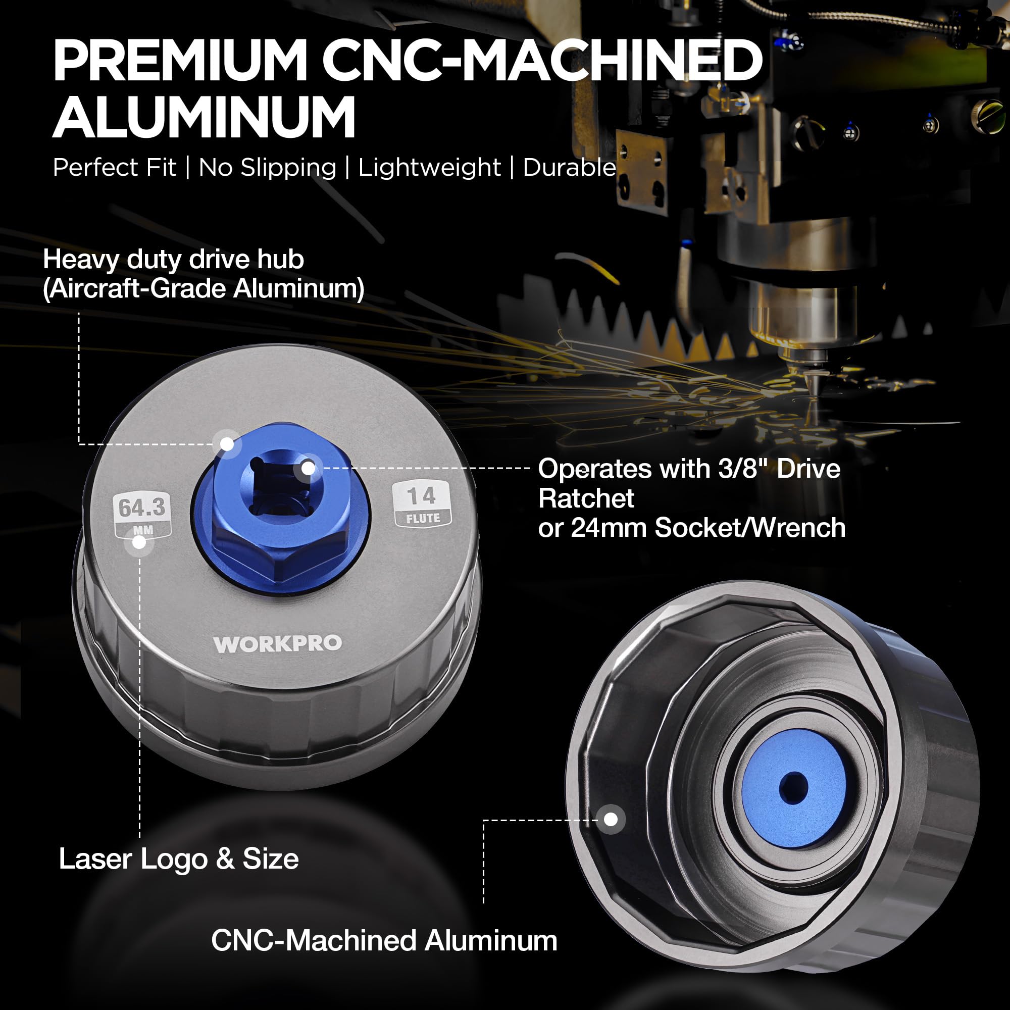 Blue drive hub on WORKPRO tool adds strength and style