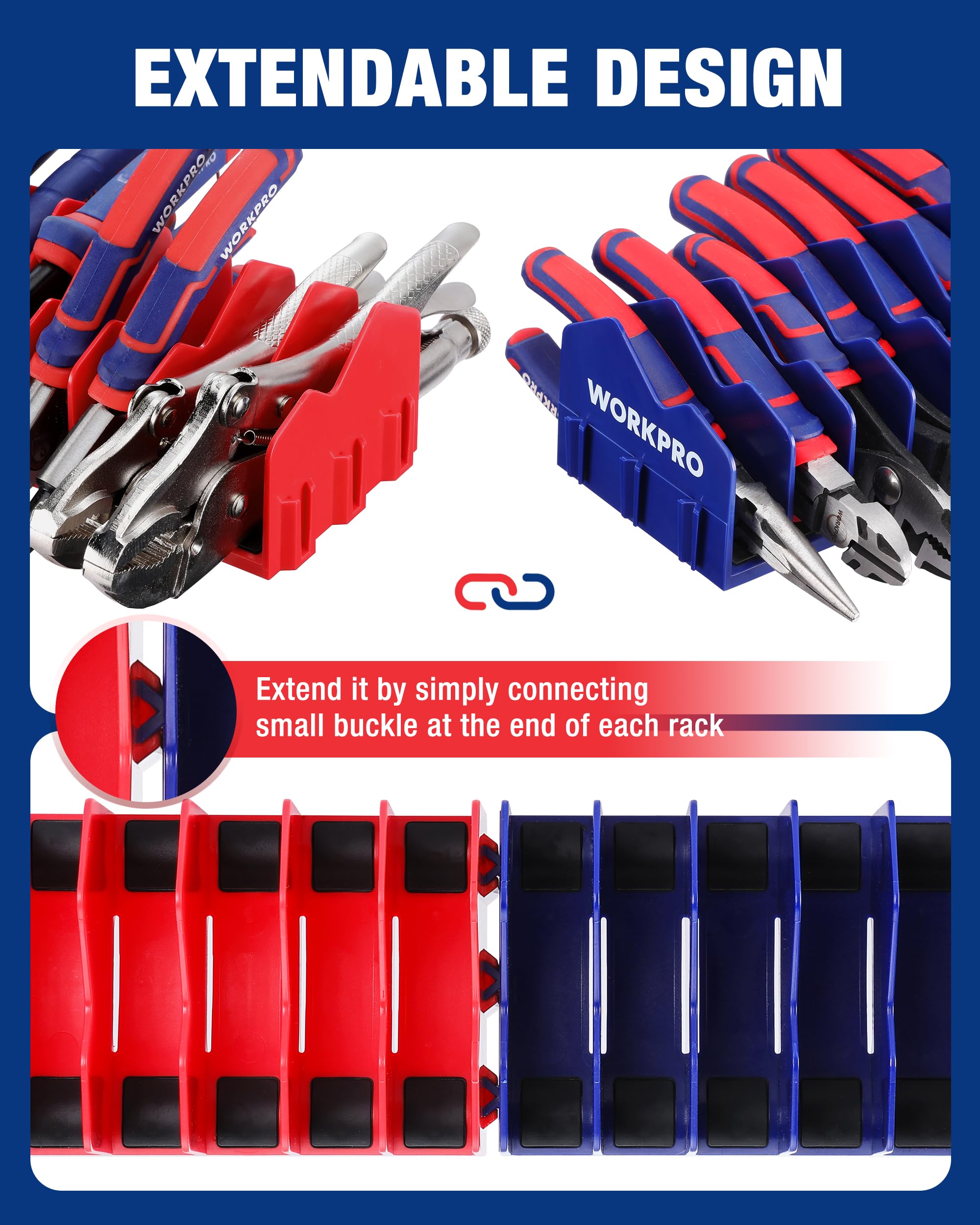 Pliers not included shown next to WORKPRO 40-slot organizer