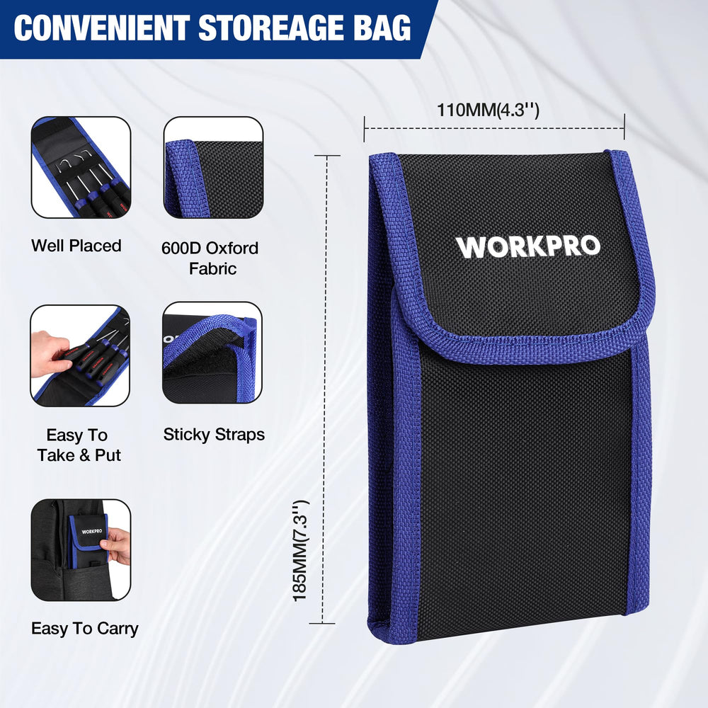 WORKPRO pouch storage keeps all picks organized for easy transport