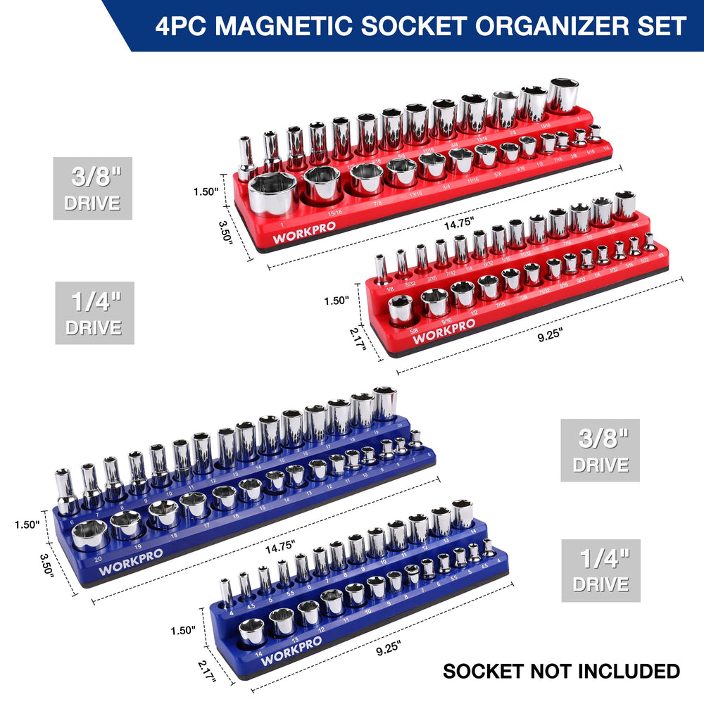 WORKPRO socket tray with magnetic base secures tools during transport.