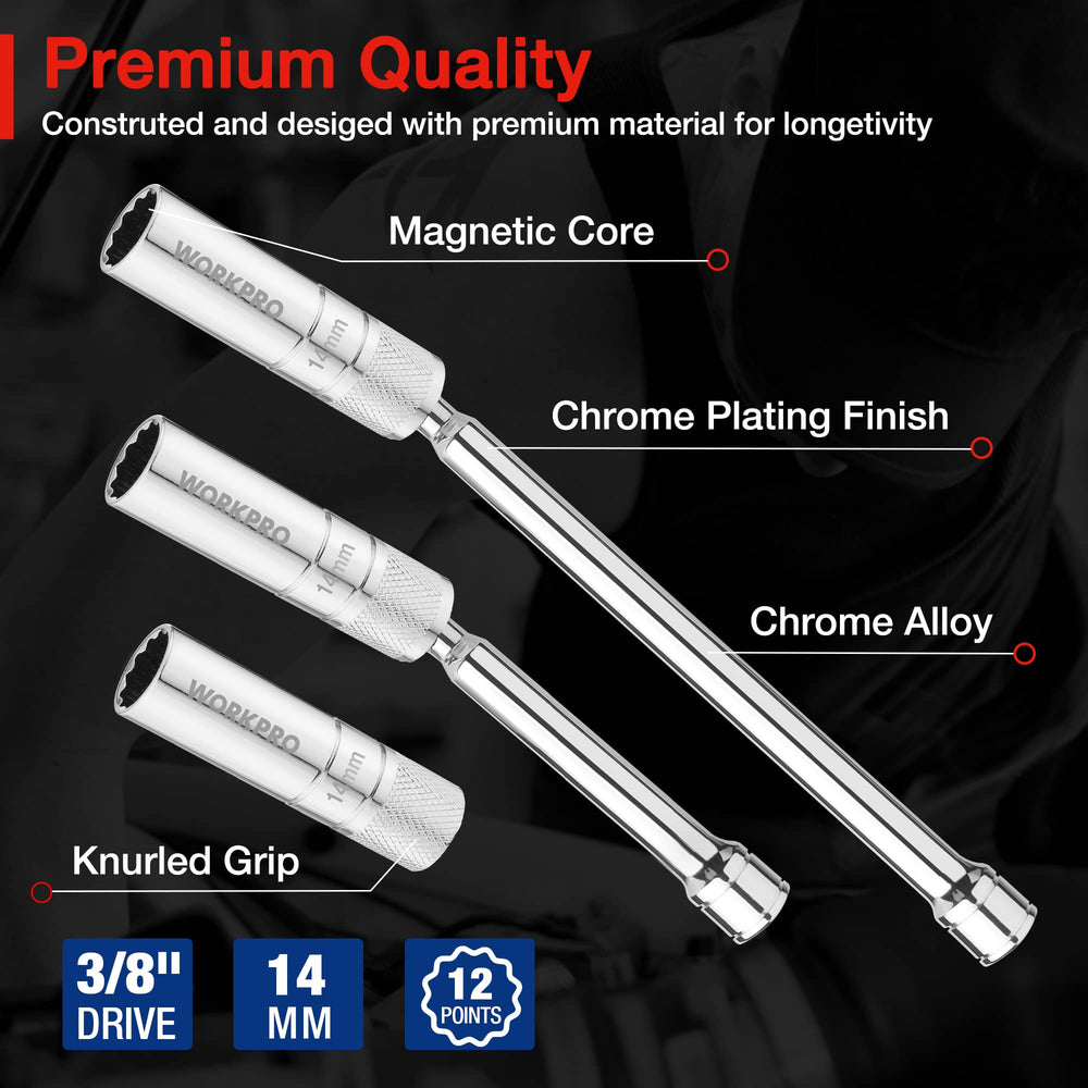 WORKPRO spark plug extension 6-inch reaches deep engine areas.
