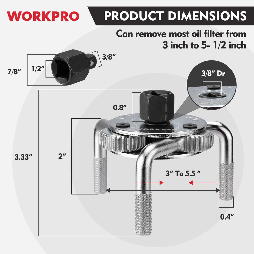 WORKPRO three-claw design shows strong grip on stubborn filters.