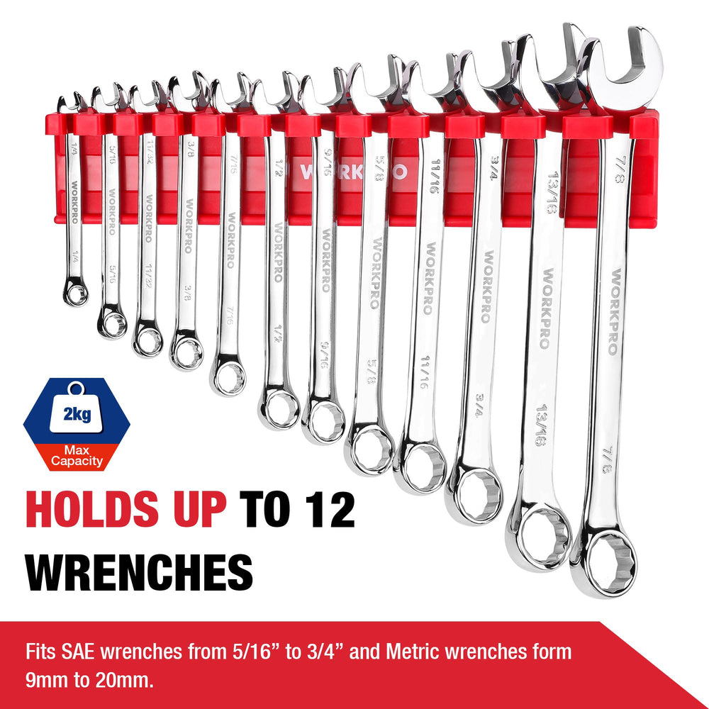 WORKPRO wrench organizer raised ridge protects finishes by preventing metal contact.