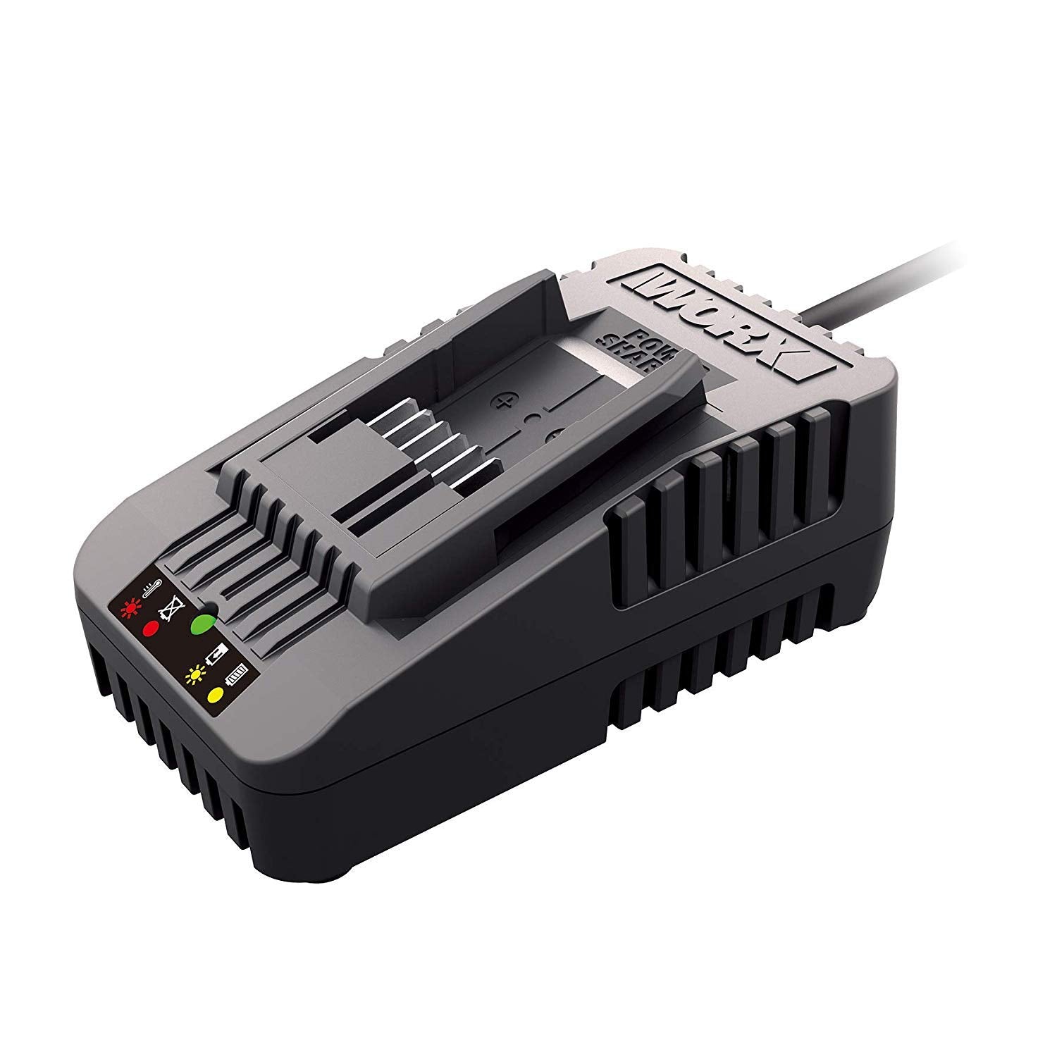 WORX WA3881 fast charger front view for 18V/20V batteries with quick 60-minute charging.