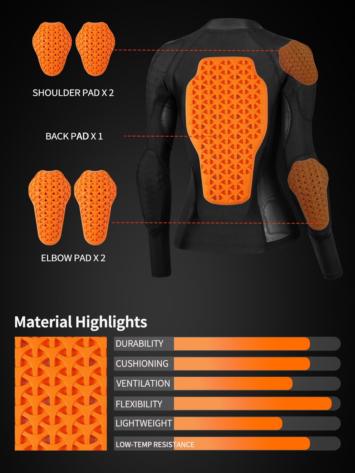 WOSAWE jacket women elbow pad detail showing reinforced padding and flexibility.