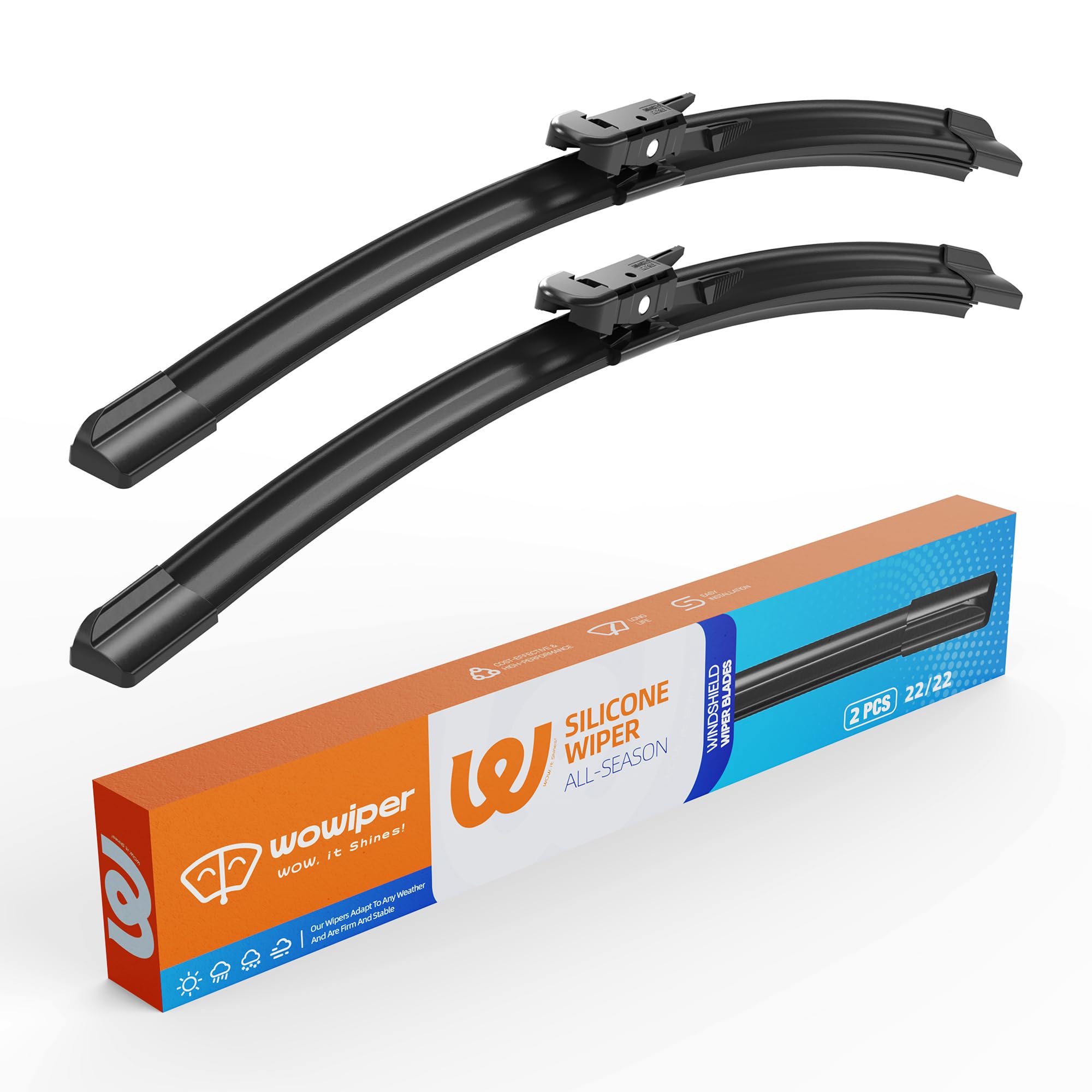 WOWIPER Silicone Wiper Blades 22in front set improves rain visibility