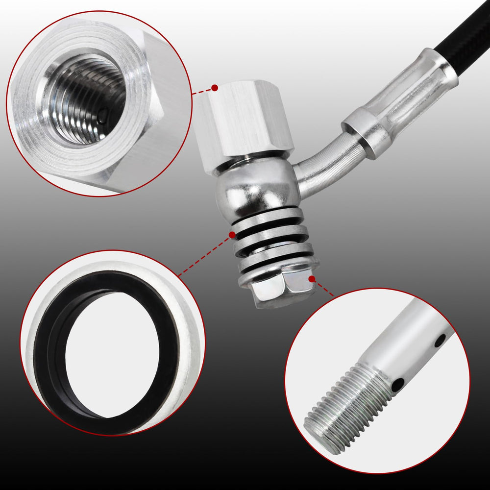 Installed WOWTK extension demonstrates improved routing and brake line flexibility in a motorcycle setup.