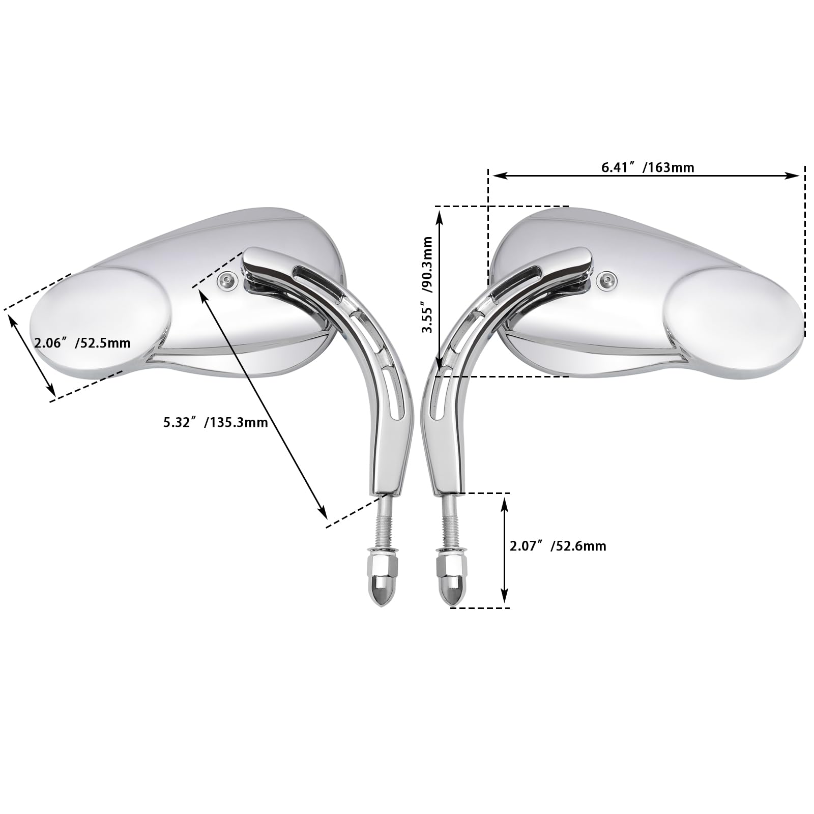 WOWTK chrome split-vision mirror for Harley Softail with precise alignment.