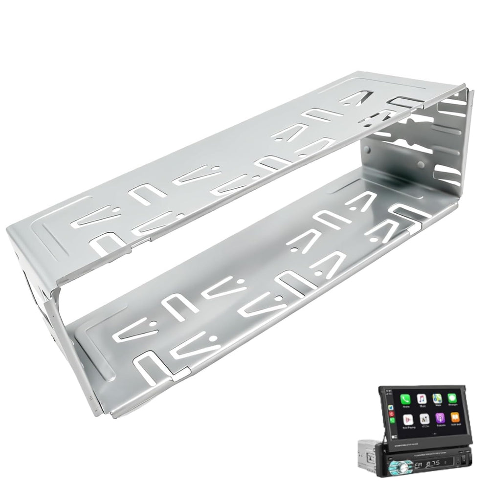 WPL Universal 1-Din stereo cage front view shows sturdy steel construction and stability.