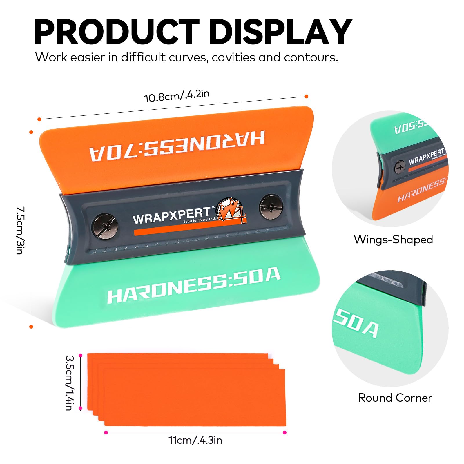 WRAPXPERT dual-sided blades squeegee allows blade swaps for different tasks