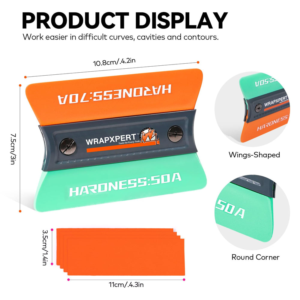 WRAPXPERT dual-sided blades squeegee allows blade swaps for different tasks