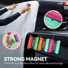 WRAPXPERT magnetic squeegee sticks to metal surfaces for hands-free wrapping
