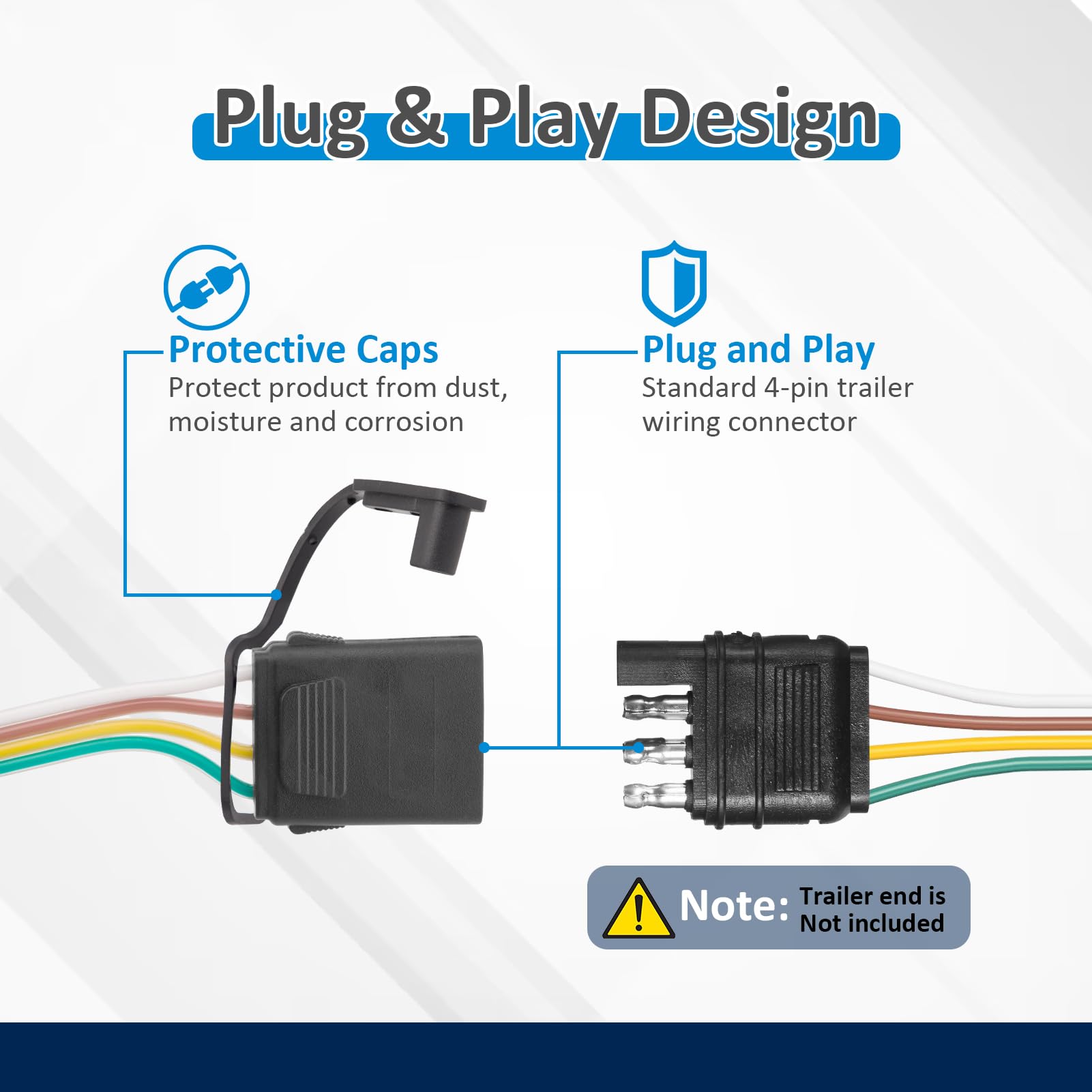 Wsays 4-Pin connector demonstrates quick plug-and-play installation for hassle-free towing.