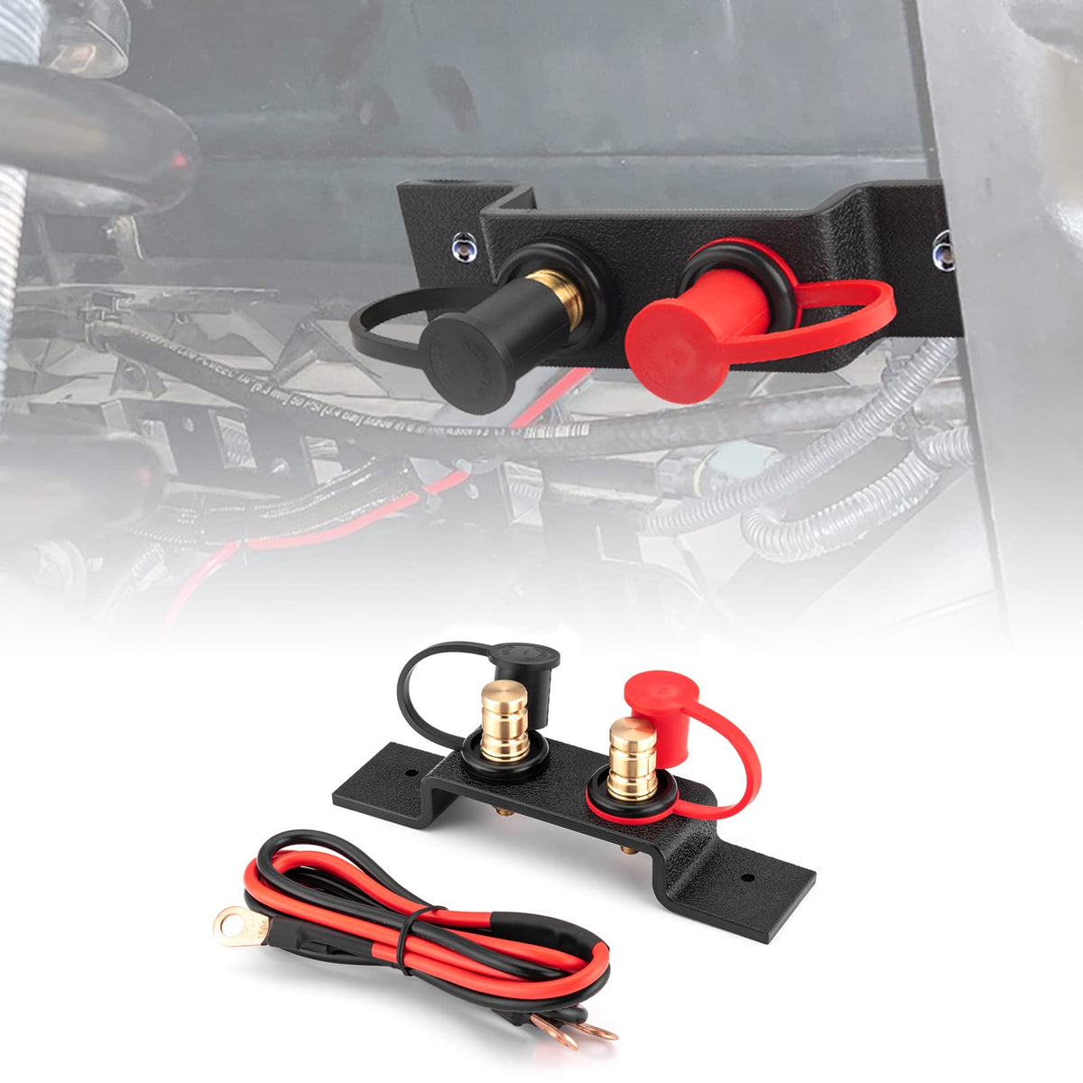 Wsays jump post relocation kit beside Can-Am X3 for quick battery terminal access.