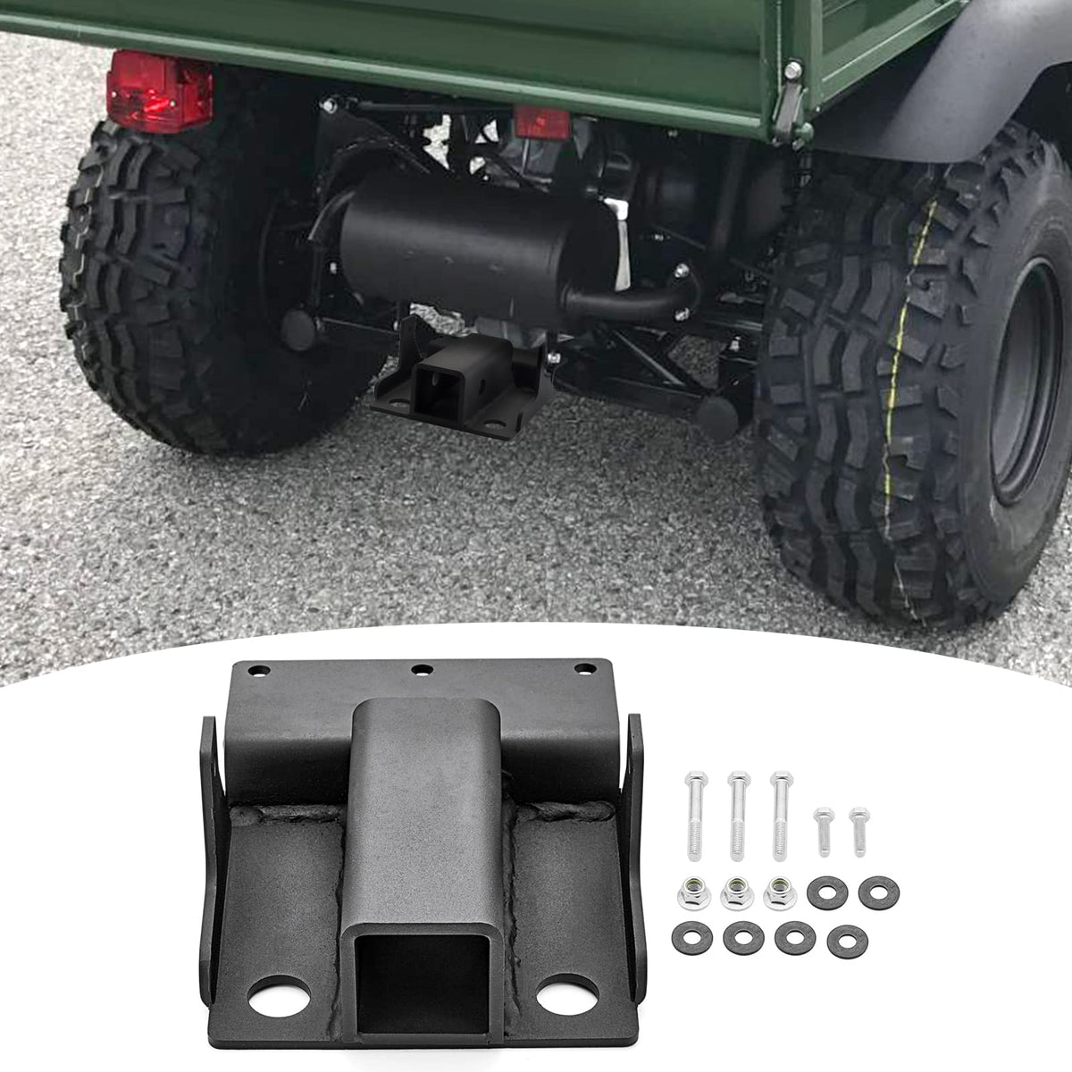 Wsays Kawasaki Mule mount bracket for secure 2-inch receiver installation.