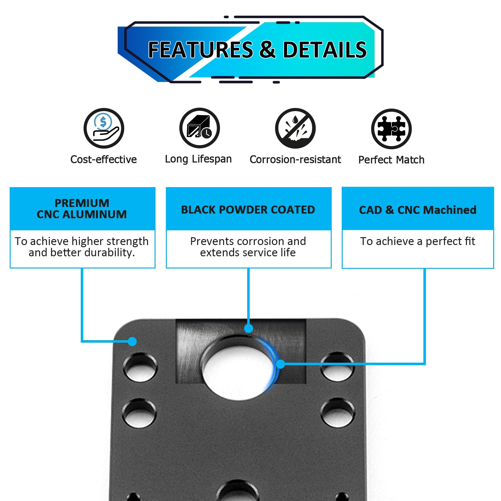 Wsays license bracket black powder-coated finish for durability and style.