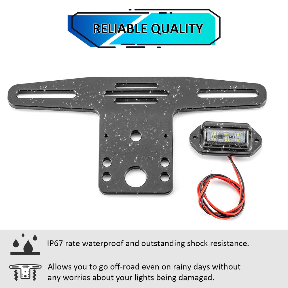 Wsays UTV license bracket IP67 waterproof rating protects against rain and mud.