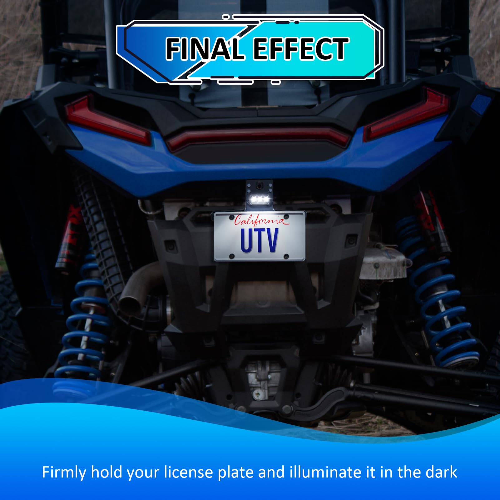 Wsays UTV universal license plate bracket rear view for secure mounting.