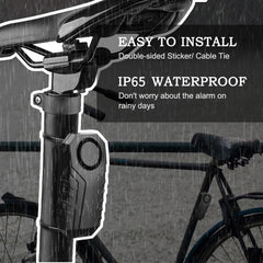 Wsdcam 113dB bike alarm IP55 waterproof rating for all-weather reliability.