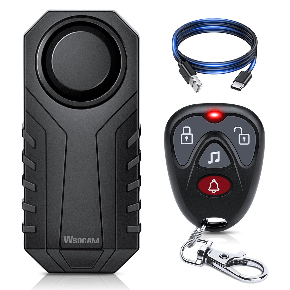 WSDCAM bicycle alarm front view showing compact protection for discreet outdoor use.