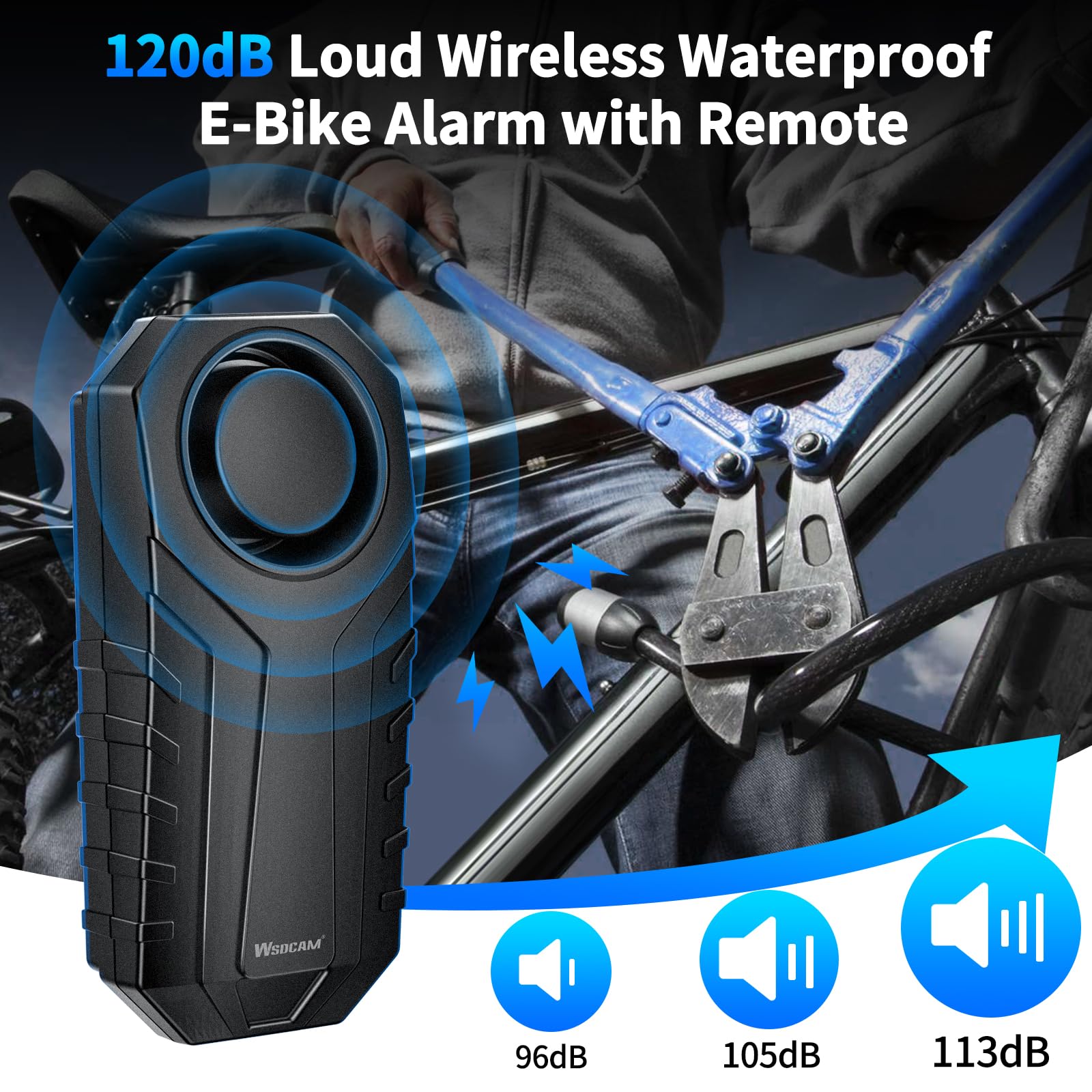 WSDCAM remote control activates alarm up to 328 feet away.