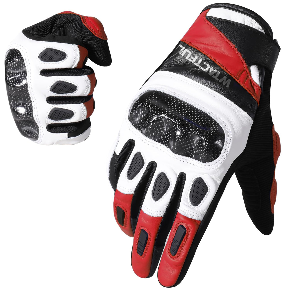 WTACTFUL carbon-knuckle-gloves shown for enhanced rider protection and dexterous control