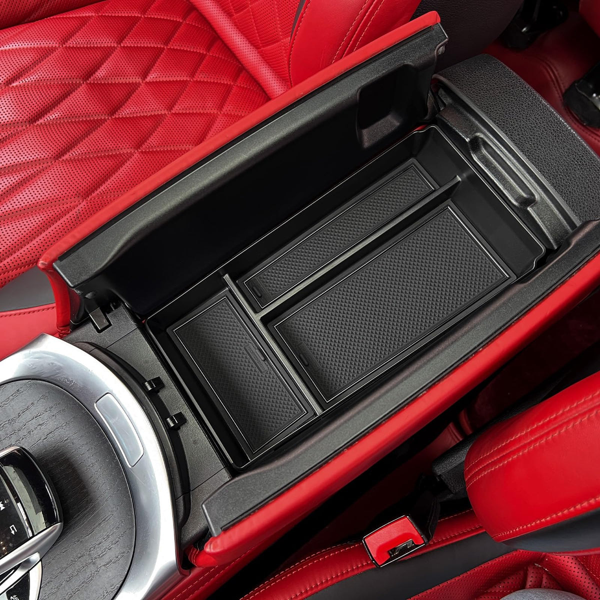 Wuchurth center console organizer top-tier view with two-tier storage for quick access