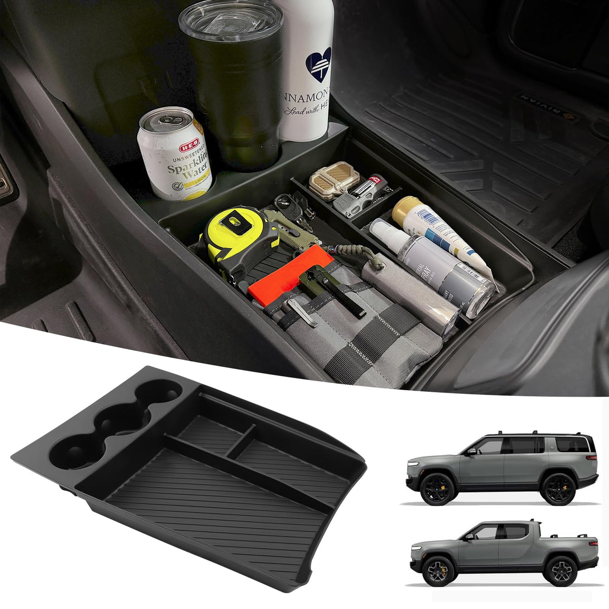 Wuchurth lower center console organizer fits Rivian R1T/R1S securely for tidy storage.