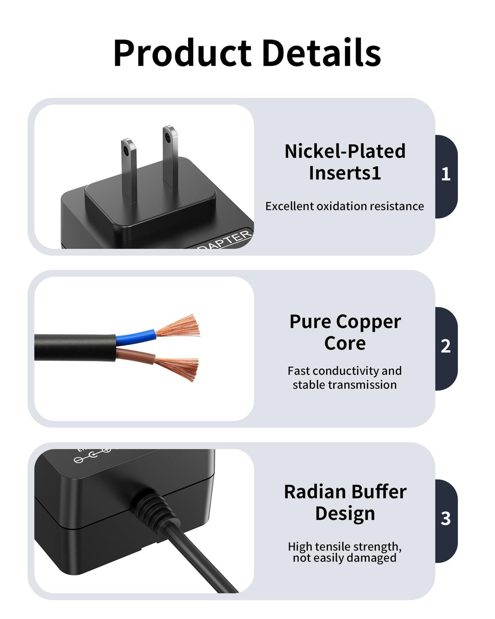 WUKUR 6.6 ft power cord offers flexible placement during charging