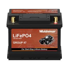 Wuldnmar 12V BCI Group 47 battery front view for easy fit and installation.