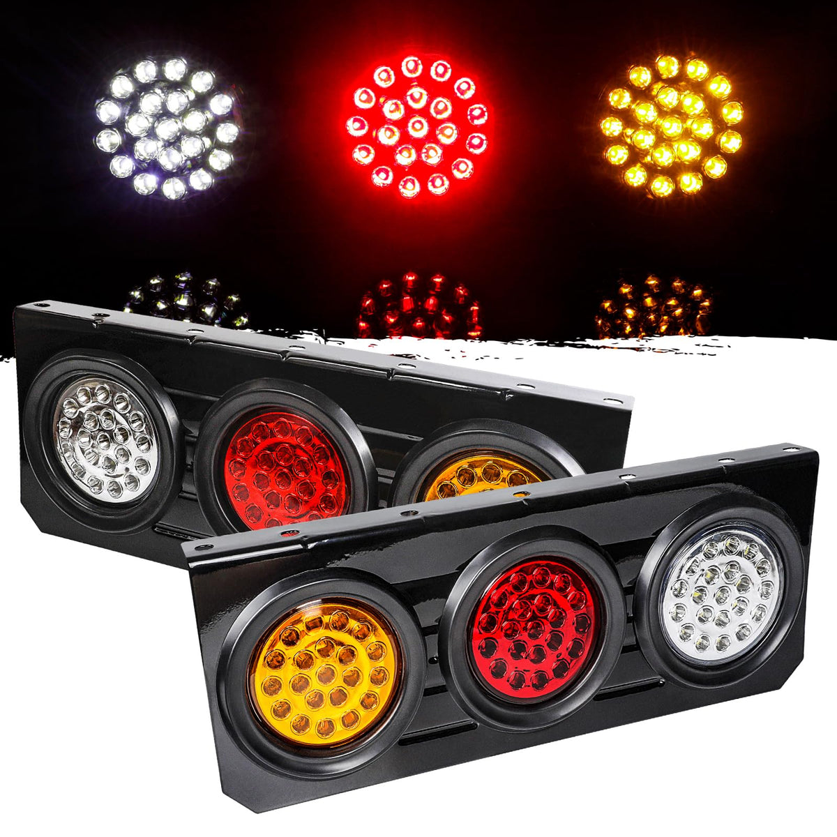 WUSHIXAN 2pcs LED trailer tail lights mounted on iron bracket for secure mounting.