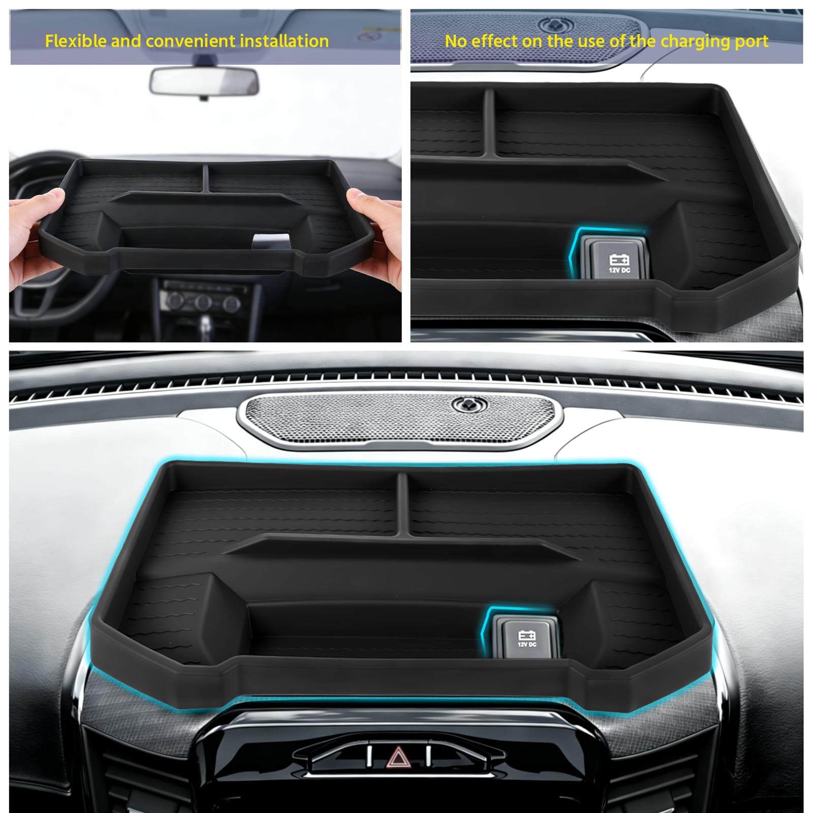 WVNWVN raised-edge dash organizer defines zones for essentials.