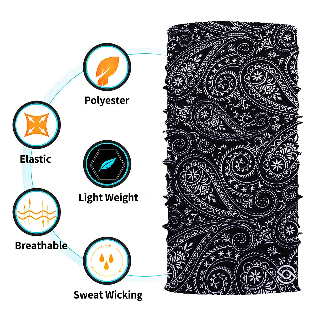 WXDRVT neck gaiter paisley pattern provides stylish coverage during rides.