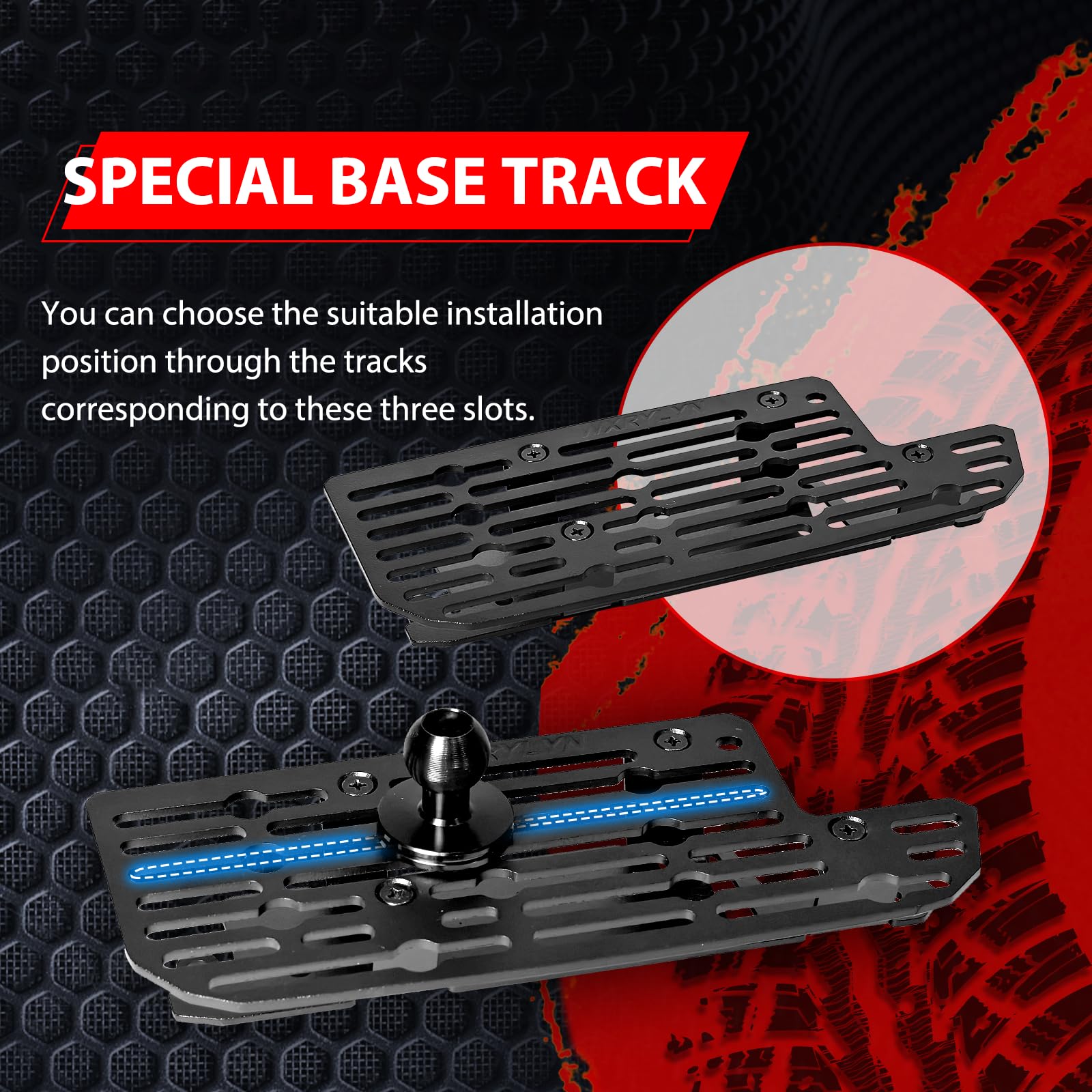 WXRYLYN all-metal base platform provides stable mounting on rugged dashboards.