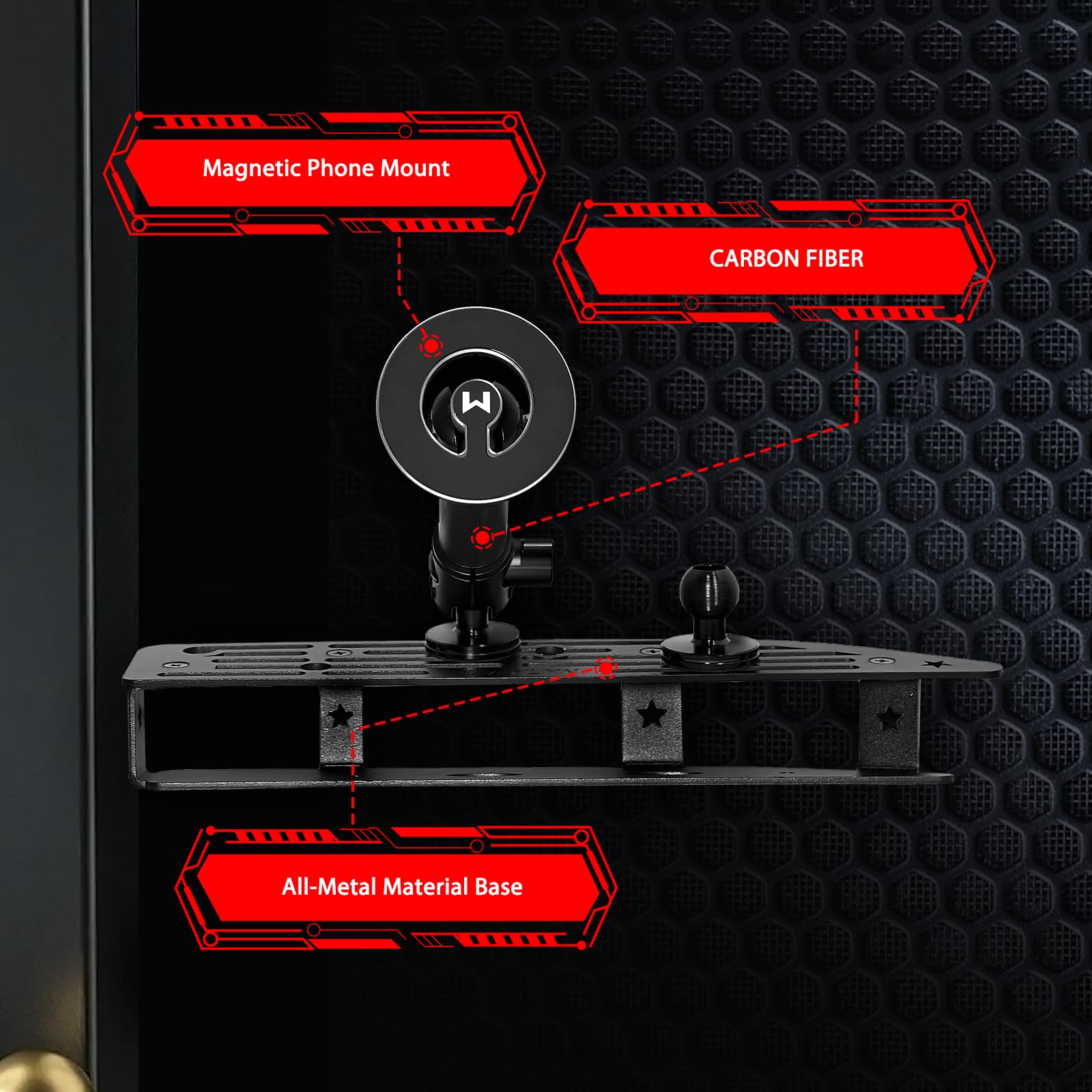 WXRYLYN magnetic holder with 10 magnets for a stronger grip on rough roads.