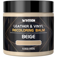 WYCOON leather balm beige bottle pour for quick recolor on faded leather.