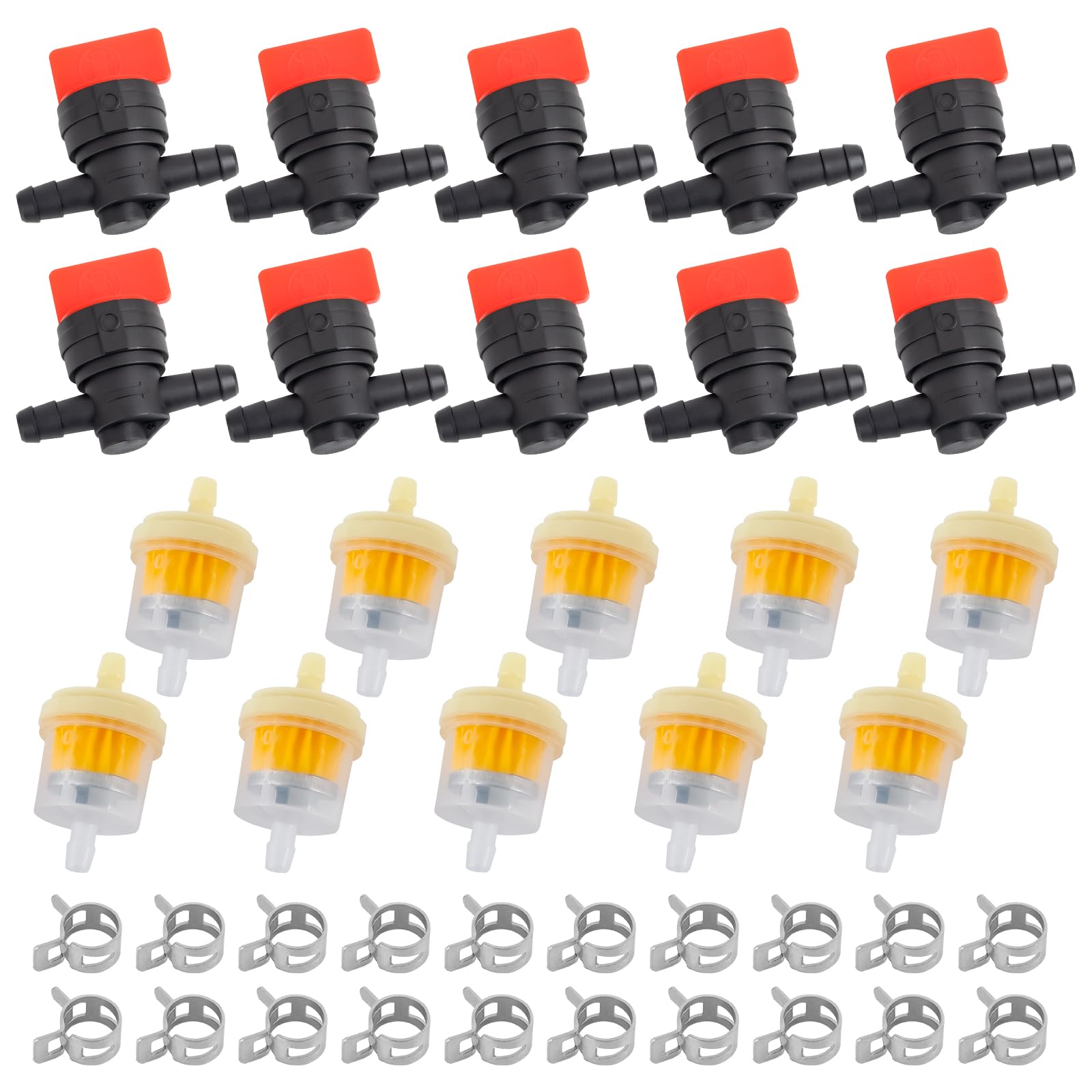 Wyevee 10pcs quarter-inch fuel shut-off valves close-up for quick fuel control.