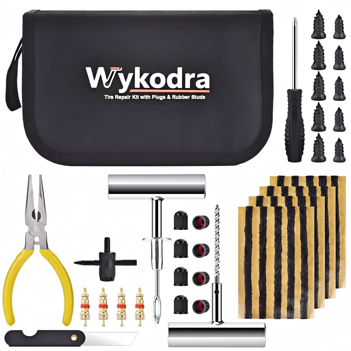 Wykodra tire repair kit 48pcs in open case for quick roadside fixes