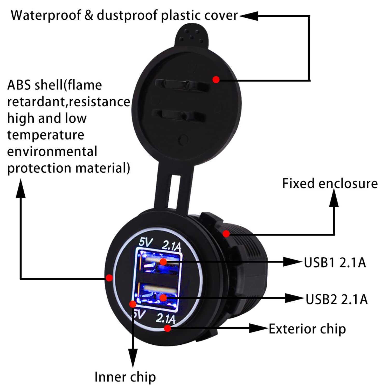 WYMECT dual USB car charger delivers 5V 4.2A total.
