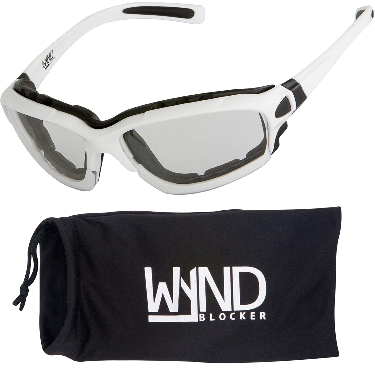 WYND Blocker motorcycle riding glasses front view with UV400 lenses for sun protection