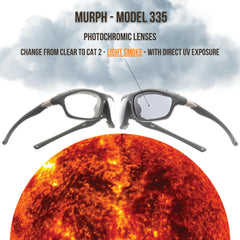 Murph 335 lenses darken from clear to light smoke with UV protection