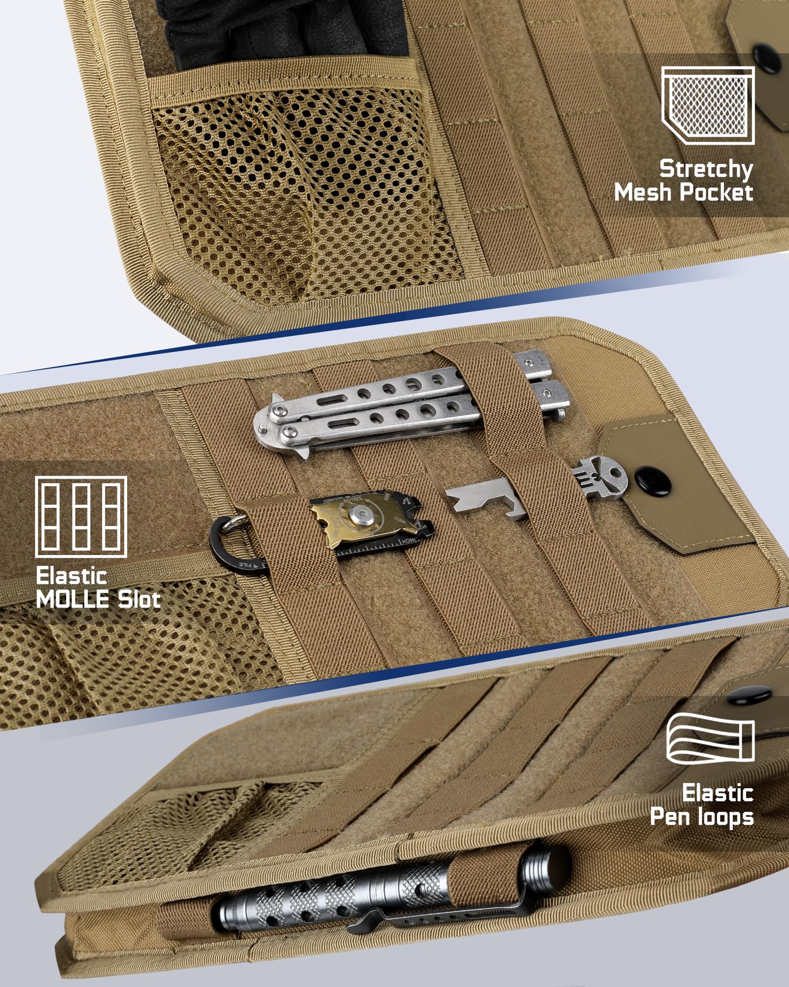 WYNEX elastic bands organize maps and cards inside the pouch.