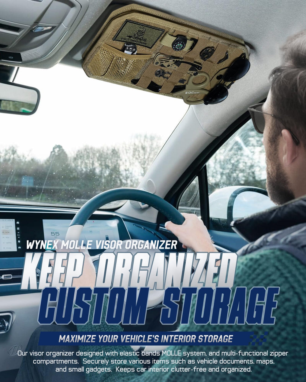 WYNEX visor with zip pouch stores documents and small gadgets securely.