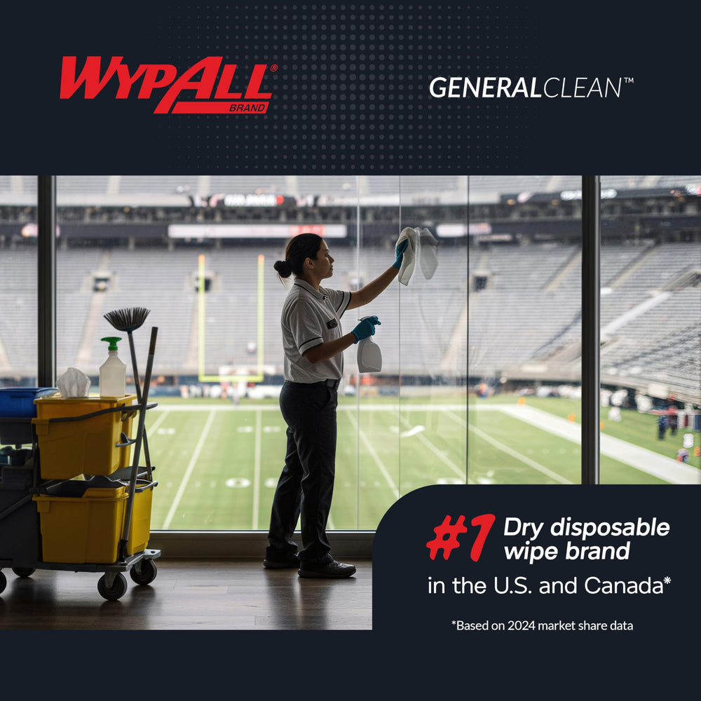 WypAll General Clean X60 jumbo roll design supports long daily cleaning.